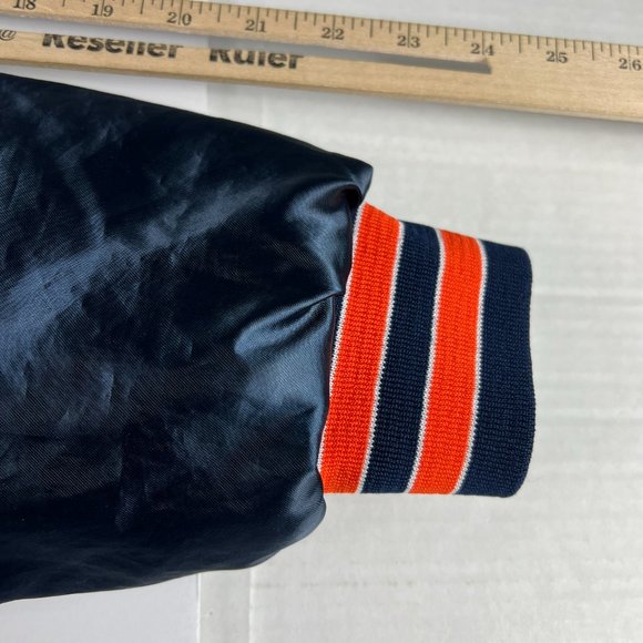 VTG 90s Swingster Chicago Bear Satin Jacket Medium Blue Snap Button NFL Football - Picture 8 of 13